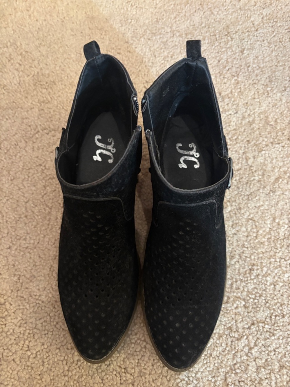 CC Boutique Black Suede Perforated Ankle Booties with Side Buckle